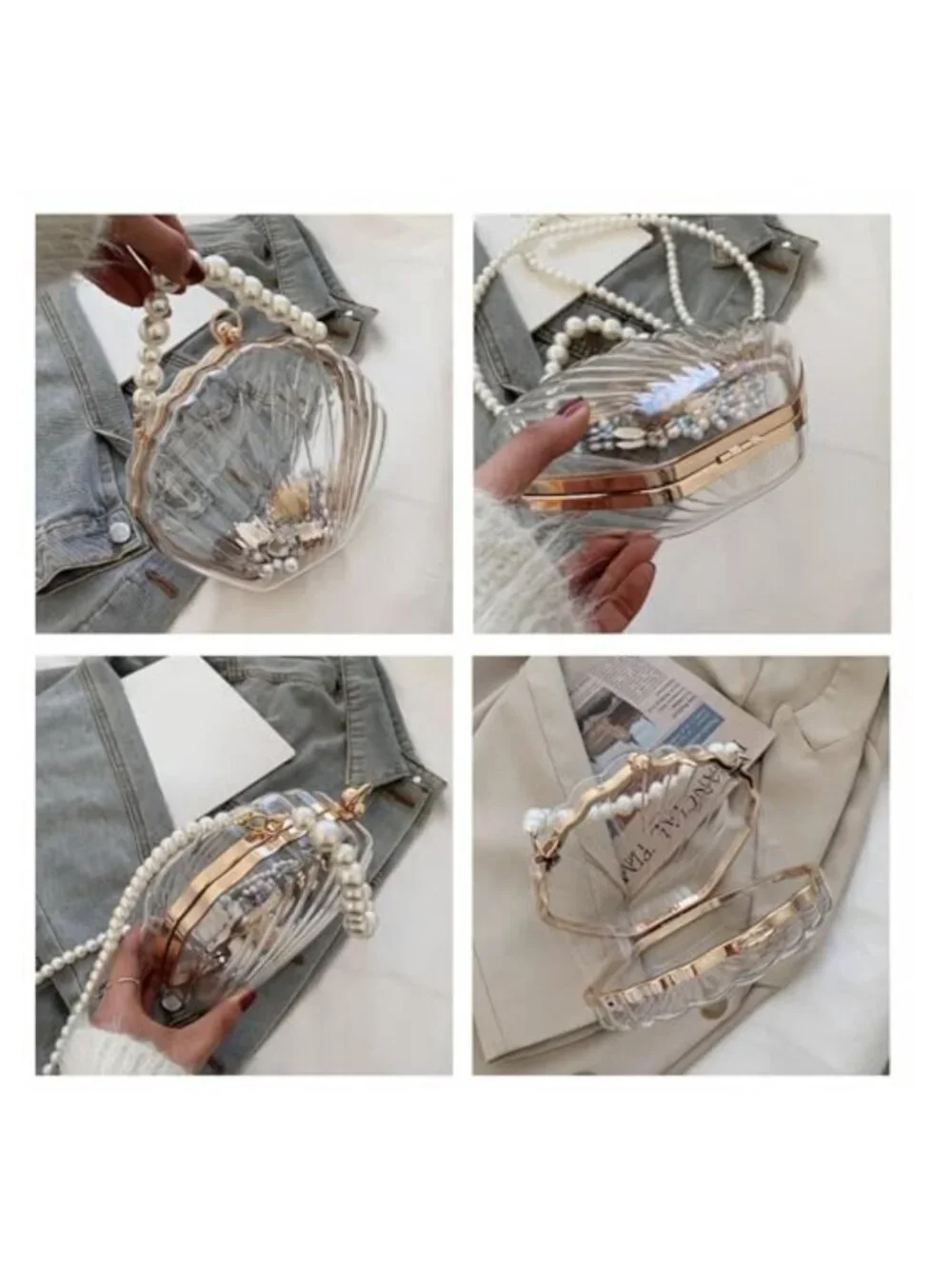 Seashell Acrylic Clutch Purse Pear Handle Women's Clear Evening Bag